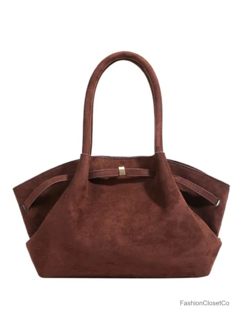 Faux Suede Hobo Tote Shoulder Bag with Snap Closure